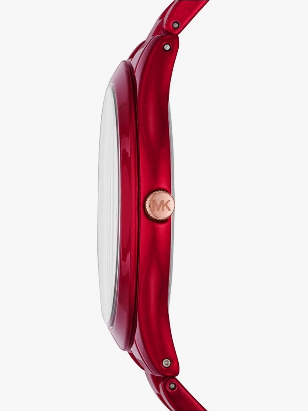 Michael Kors Red Metal Slim Runway Watch with Rose Gold Accents - Picture 2 of 5